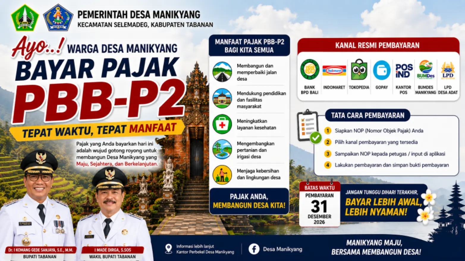 AYO WARGA DESA MANIKYANG, BAYAR PBB-P2 TEPAT WAKTU